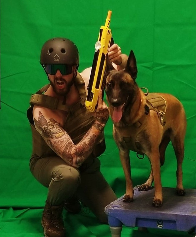 Dog Trainer Lance On Set With Malinois